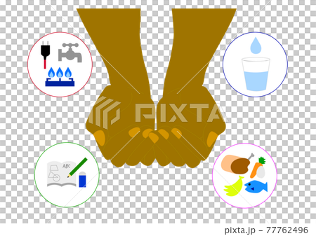 インフラ、教育、水、食料支援とすくい上げる手（両手）のイラスト1 77762496