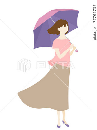 傘をさす女性のイラスト 白背景 ベクター 切り抜き のイラスト素材