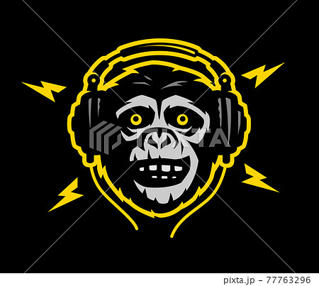 Head Of A Monkey With Headphoneson A Light And のイラスト素材