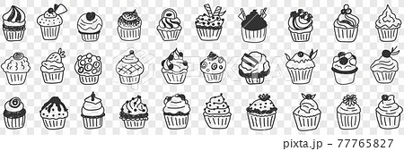 Tasty cupcakes dessert doodle set Tasty cupcakes dessert doodle set 77765827
