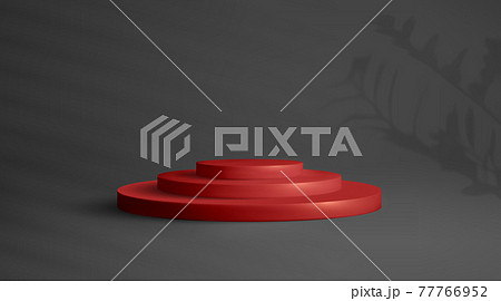 3D red podium on soft black background. 3D stage round podium vector. Award winner platform studio. 77766952