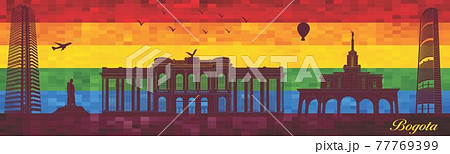 Bogota on LGBT flag background 77769399