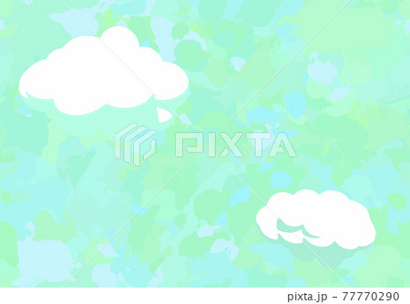モザイク調の夏空と白い雲のシームレス背景イラスト ライムグリーン系のイラスト素材