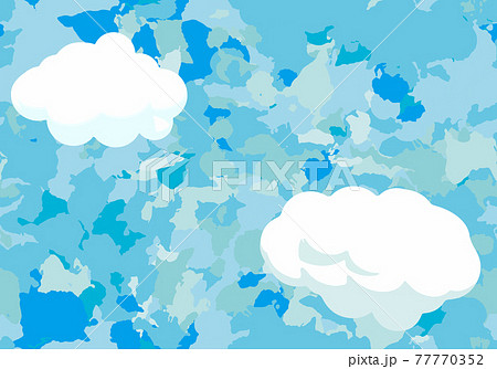 モザイク調の夏空と白い雲のシームレス背景イラストのイラスト素材