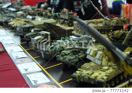 SEREMBAN, MALAYSIA -JULY 30, 2017: Several models of miniature war tanks made of plastic. It was built by collectors and fans of miniature war tanks model . 77771142