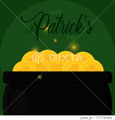 Saint patricks day Golden coins in a pot 77776483
