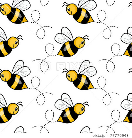 Seamless Pattern With Bees On White Background のイラスト素材