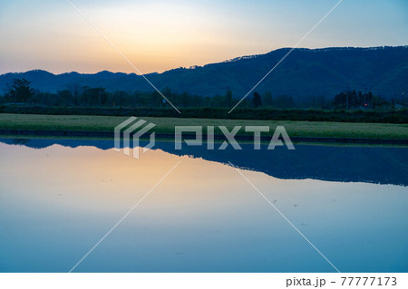 初夏の安曇野市の水田と水鏡　【長野県】 77777173