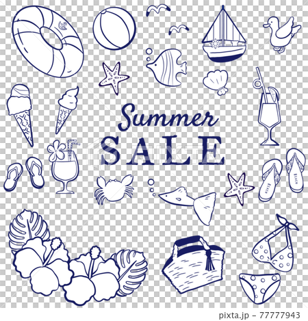 Summer sale summer illustration set monochrome 77777943