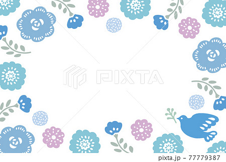 かわいい花背景 フレーム青のイラスト素材