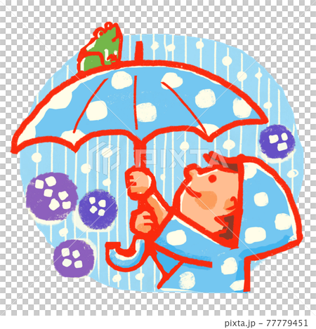 Child lifting an umbrella with a frog on it 77779451