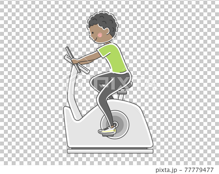 フィットネスバイクを使う男性のイラストのイラスト素材