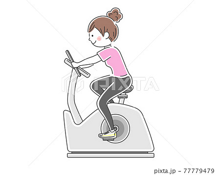 フィットネスバイクを使う女性のイラストのイラスト素材