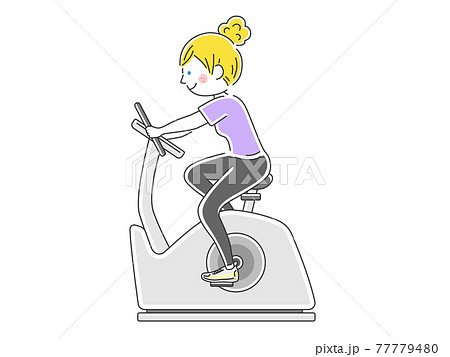 フィットネスバイクを使う女性のイラストのイラスト素材 フィットネスバイクを使う女性のイラストのイラスト素材