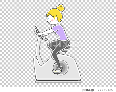 フィットネスバイクを使う女性のイラスト 77779480