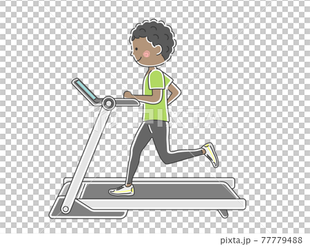 ランニングマシンで走る男性のイラスト ランニングマシンで走る男性のイラスト 77779488