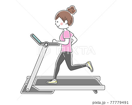 ランニングマシンで走る女性のイラストのイラスト素材