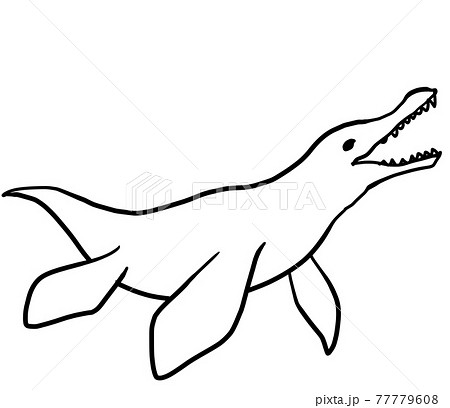 リアルなモササウルスの線画のイラスト素材