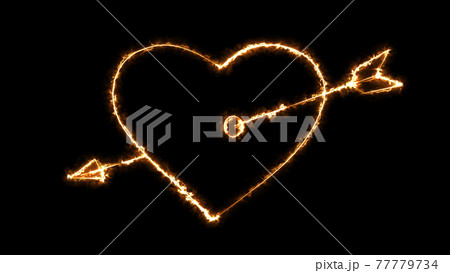 3D rendering glow effects of the contour of a heart pierced by an arrow of cupid on a black background. Neon design elements 3D rendering glow effects of the contour of a heart pierced by an arrow of cupid on a black background. Neon design elements 77779734