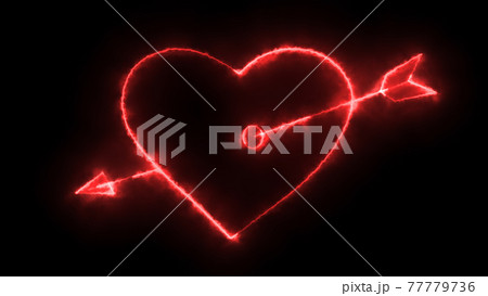 3D rendering glow effects of the contour of a heart pierced by an arrow of cupid on a black background. Neon design elements 3D rendering glow effects of the contour of a heart pierced by an arrow of cupid on a black background. Neon design elements 77779736