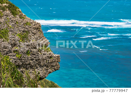 宮古島の比嘉ロードパークからの眺めにゴリラの顔に似た岩があった 77779947