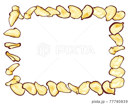 手描き水彩のポテトチップスの長方形フレーム ペン画のイラスト素材