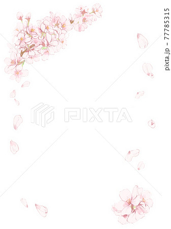 桜が舞う水彩イラストの縁のイラスト素材