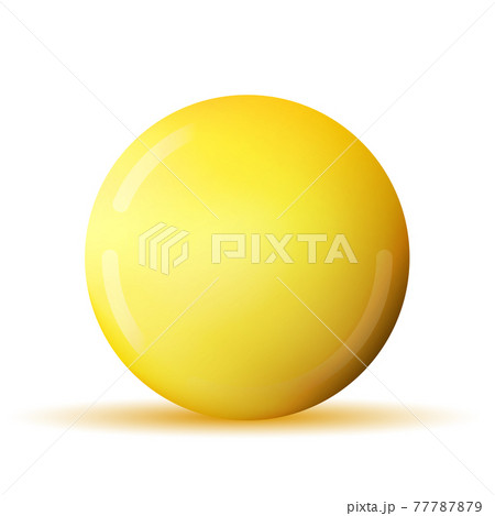Glass yellow ball or precious pearl. Glossy realistic ball, 3D abstract vector illustration highlighted on a white background. Big metal bubble with shadow 77787879