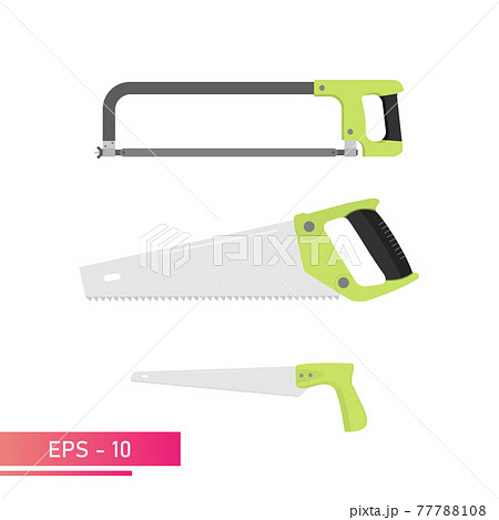 A set of hacksaws for the carpenter. Hacksaw for metal and wood. Tools for workers. On a white background. Flat vector illustration. 77788108