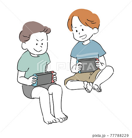 手描き風　家庭用ゲーム機で遊ぶ子供たち 77788229