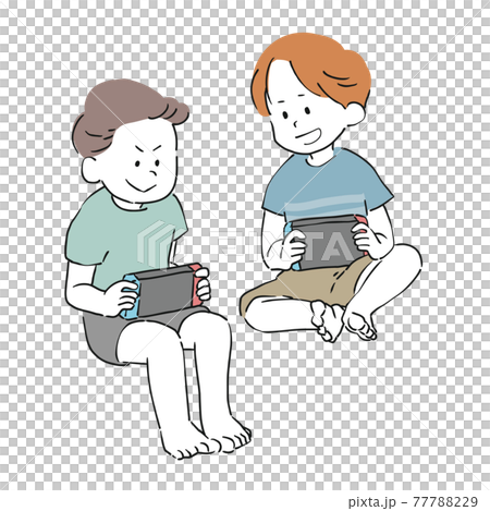 Hand-painted children playing with home video game consoles Hand-painted children playing with home video game consoles 77788229