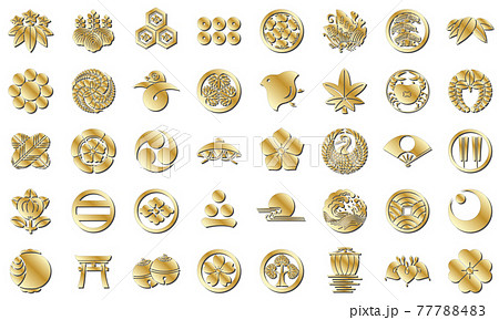 日本の家紋のアイコン ゴールド のイラスト素材 7774