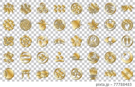 日本の家紋のアイコン(ゴールド) 日本の家紋のアイコン(ゴールド) 77788483