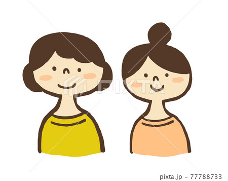 かわいい人物 女性 ママと娘 ファミリー 手書きイラスト素材のイラスト素材