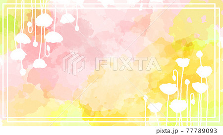 ケシの花のシルエットがある暖かい色の水彩画の背景素材のイラスト素材