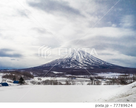 雪に覆われた田畑と羊蹄山 (北海道) 77789624