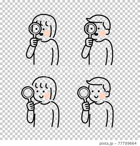 虫眼鏡を使うこどもたちイラスト素材 77789664