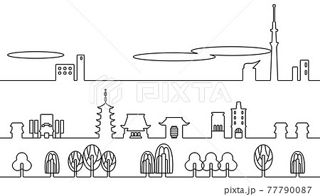 浅草の街並　モノクロ線画 77790087