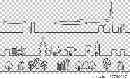 浅草の街並　モノクロ線画 77790087