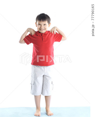 little boy performs morning exercises.isolated on white. photo with copy space little boy performs morning exercises.isolated on white. photo with copy space 77790165