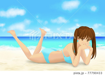 ビキニの女の子 海の背景のイラスト素材