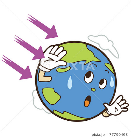 紫外線が直接当たって驚く地球のイラストのイラスト素材