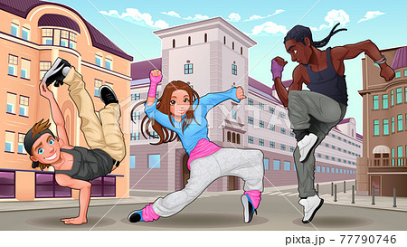 Funny breakdancers in the city 77790746