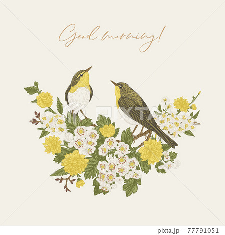 Flower arrangement with two birds. Flower arrangement with two birds. 77791051