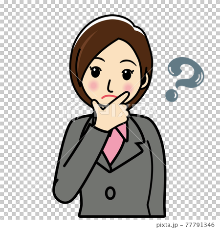 イラスト素材 疑問戸惑いを感じる若いスーツの女性のイラストのイラスト素材