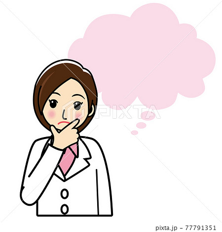 イラスト素材 疑問戸惑いを感じる白衣の女医 若い女性のイラスト白バックのイラスト素材