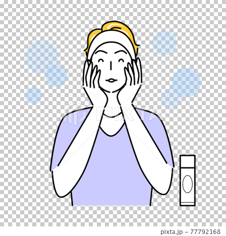 Skin Care A man who wraps his face with both hands and applies beauty essence to his skin Illustration Simple Vector 77792168