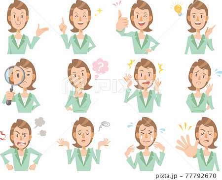 女性、ビジネス、会社員のさまざまな表情12種類 女性、ビジネス、会社員のさまざまな表情12種類 77792670