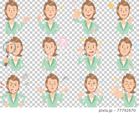 12 different facial expressions for women, businesses, and office workers 12 different facial expressions for women, businesses, and office workers 77792670