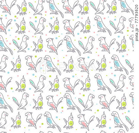 Seamless pattern with cute birds parrots isolated on white background. Seamless pattern with cute birds parrots isolated on white background. 77793620